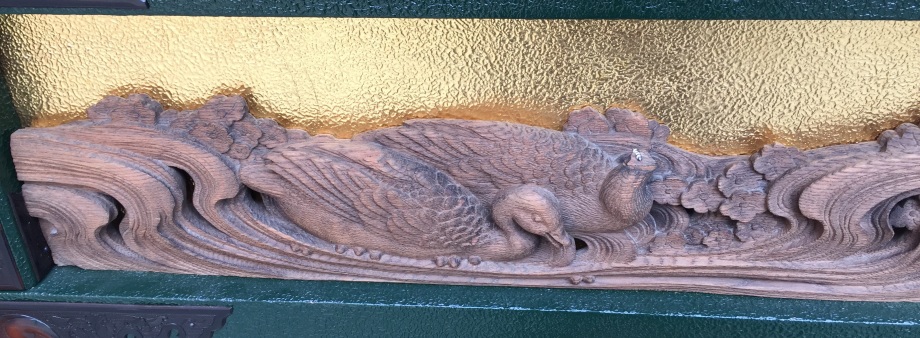 明治期　立川流彫刻　木彫置物　桃仙人　象眼　在銘「立川刀」 西町の彫物